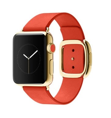 38 mm 18 ayar sarı altın kasa ve modern tokalı parlak kırmızı kayış