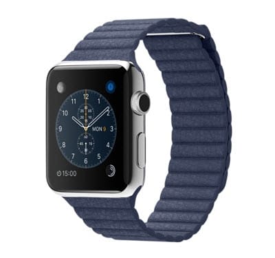 42 mm paslanmaz çelik kasa ve parlak mavi deri loop