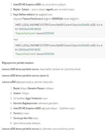Lenovo z500 ekran parlaklık soruna kesin çözüm